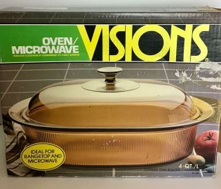 Corning Vision Amber 4 Qt Covered Roaster Casserole V - 34 With Lid