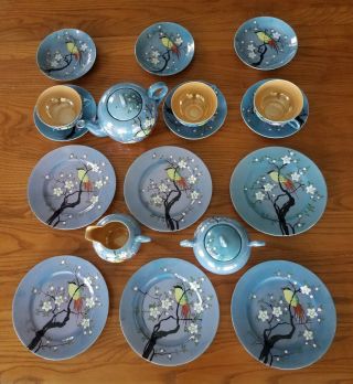 Takito Hand - Painted Lusterware 20 Pc Tea Set Blossom/bird Vintage