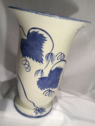Blue And Off White Hand Painted Poole Pottery England Trumpet Vase 12 3/4” Tall