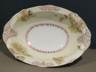 Ohme Silesia Old Ivory 9 " Oval Vegetable Bowl Green & Tan Roses Pattern 16