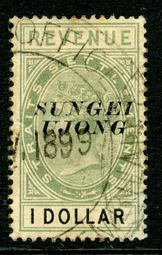 Malaya Sungei Ujong State $1 One Dollar Green & Black Revenue