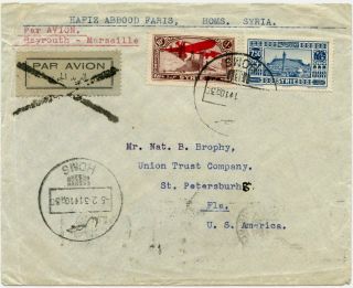 Syria 1931 Air Cover To Usa W/7.  50p & Airmail 10p,  Flown Beirut - Marseille
