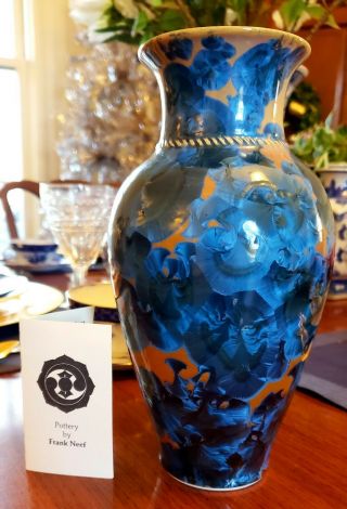 Frank Neef Vtg Studio Vase Pottery Oyster Crystalline Glaze 9 " Signed