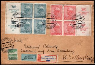 Czechoslovakia To Switzerland Registered Air Mail Cover 1937 Jachymov Look
