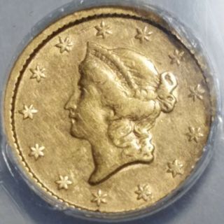 1853 United States $1 Gold Liberty Head Dollar Coin Anacs Vf35 Details - Cleaned