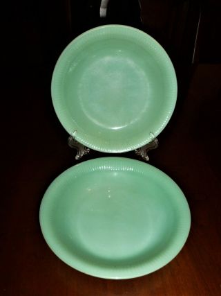 Vintage Set Of (2) Fire King Jadeite 7.  5 " Soup Bowls Green Ribbed