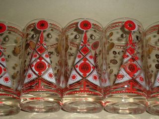 Vintage Mcm Set Of 6 Fred Press Atomic Christmas Tree Tumblers Glasses