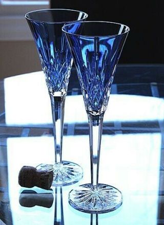 Waterford Lismore Sapphire Cobalt Toasting Flute Set Of 2