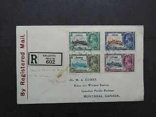 Malta - 1935 Gv Silver Jubilee Set On Cover To Canada - Typed Address