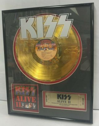 Kiss Band Alive 2 Gold Record Award Plaque 1977 Gold La Forum Ticket W/ 1997
