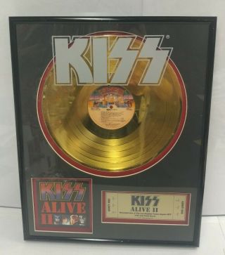 KISS Band Alive 2 Gold Record Award Plaque 1977 Gold LA Forum Ticket w/ 1997 2