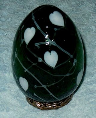 Fenton Dave Fetty Emerald Green Hanging Hearts Egg - Christmas Nib