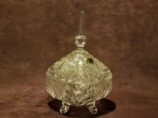 Lausitzer Lead Crystal Hand Cut Oblong 4 Footed Candy Dish.  Gorgeous