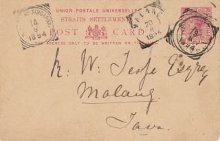 Singapore Stationery Postcard To Malang Java Via Ni Postagent Singapore 1904