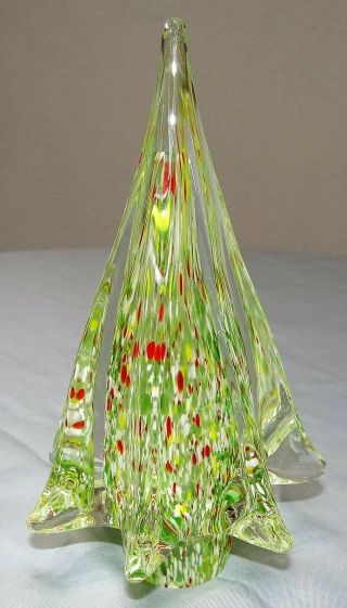 Murano Art Glass 7 1/2 " Christmas Tree Topper Green Red White Yellow Confetti