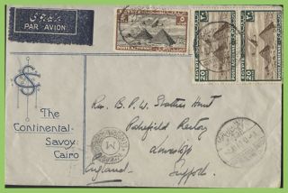 Egypt 1940 Continental Savoy Cairo Airmail Censored Cover With Hotel Cancel