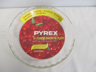 Vintage Pyrex Glass 229 9 1/2 " Flavor Saver Pie Plate With Paper Label