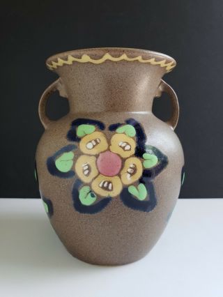 Antique Carl Gebauer German Secessionist Art Nouveau Pottery Vase Handles Flower