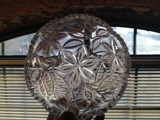Antique Abp Brilliant Period Cut Glass Heavy Floral Bowl
