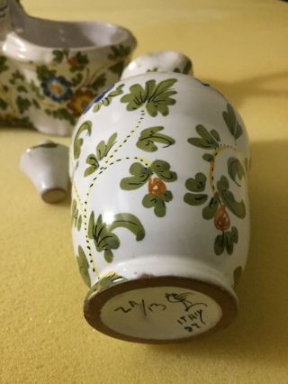 Cantagalli pottery,  vintage hand painted cruet set,  carrier. 2