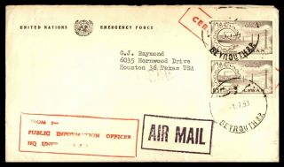 Lebanon United Nations Emergency Force Airmail 1950s Cover To Houston Tx