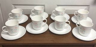 Vintage 8 Corelle Floral Flowers Pink Blue Green Coffee Mug Cups And Saucers