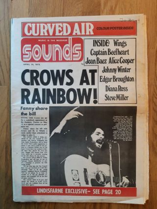 Sounds Music Newspaper April 14th 1973 Stone The Crows Lindisfarne Curved Air Po