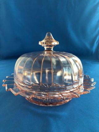 Sierra Pinwheel Pink Depression Glass Jeanette Covered Butter Dish -