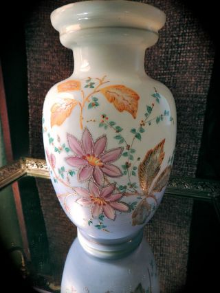 Vintage Bristol Glass Hand - Painted Vase W/gold Accents