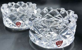 2 Orrefors Sofiero Crystal Candle Holders Sweden Signed Diamond Pattern Label