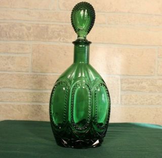 Vintage Glass Decanter Emerald Green Diamond,  Moon And Star Pattern Very Rare