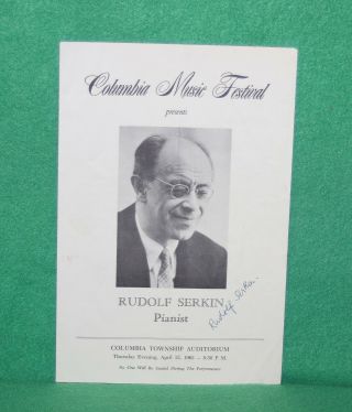 4/12/1962 Columbia S.  C.  Music Festival Playbill Pianist Rudolf Serkin Signed