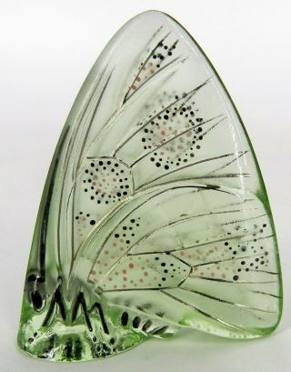 Lalique France Signed Green Papillon Hand Painted Enamel Butterfly Seal Figurine