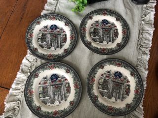 Royal Stafford Christmas Home Front Door W Wreath 4 Salad/luncheon Plates