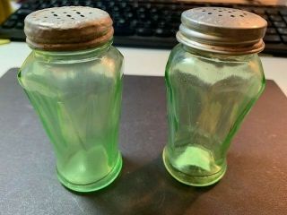 Vintage Anchor Hocking Salt & Pepper Shakers,  Green