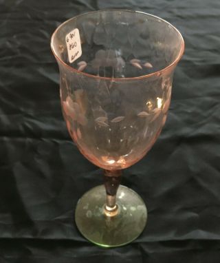 Vintage 6 Wine Water Goblets Glasses Watermelon Pink & Green