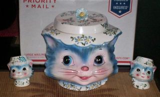 Vintage Lefton Miss Priss Kitty Cat Cookie Jar And Salt & Pepper Shakers
