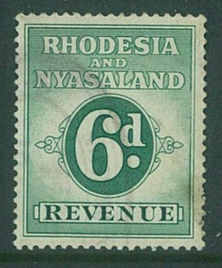 Rhodesia & Nyasaland - 1956 6d Revenue Stamp (es585)