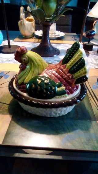 Vintage Metlox Provincial Poppy Trail Ceramic Hen On Nest Covered Dish