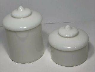 Vintage Set Of 2 White Milk Glass Canisters With Top Mid Century