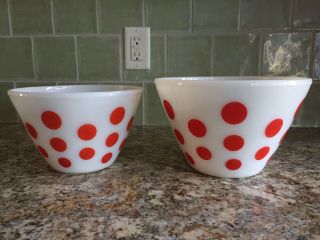 Vintage Fire King Red Polka Dot Nested Mixing Bowls,  Set Of Two