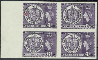 Southern Rhodesia 1953 Rhodes Centenary 6d Imperf Proof Block Mnh