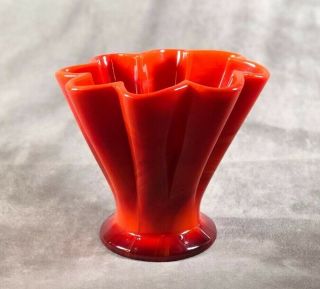 Fenton Mandarin Red Slag Glass Melon Fluted Fan Vase
