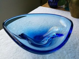 Vtg Mid - Century Ocean Blue Murano Art Glass Bowl Signed