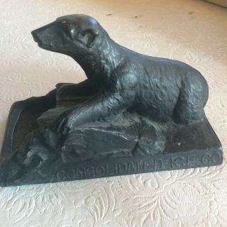Vintage Consolidated Ice Co.  Cast Metal Polar Bear Ashtray (pittsburgh)