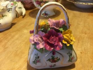 Royal Albert Old Country Roses Purse Music Box W/ Applied Roses