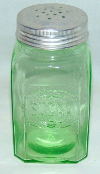 Vintage Hazel Atlas Depression Green 4 1/2 " Embossed Sugar Shaker