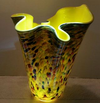 Magnificent Alicja Hand Blown Vase From Poland 12 " Ruffled Sculpture Vintage