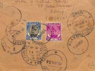 Da208 British Malaya Cover 1956 Klang Postmark Registered Air Mail India