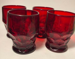 Vintage,  8 Ruby Red Heavy Tumbler Christmas Drinking Glasses Thumbprint